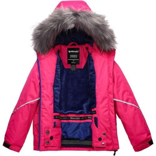  Wantdo Girls Waterproof Ski Jacket Warm Raincoat with Fur Hood