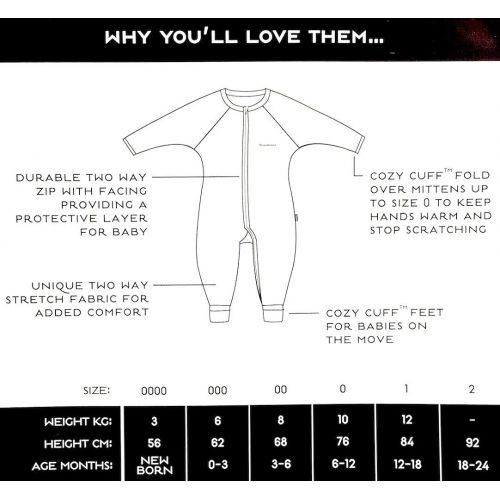  Bonds Baby Wondersuit 2 Way Zipper Sleep/Play Fold Over Feet/Cuffs Footies