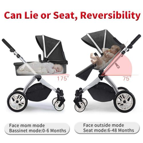  Infant Toddler Baby Stroller Carriage,Hot Mom Stroller 2 in 1 pram seat with Bassinet,Grey