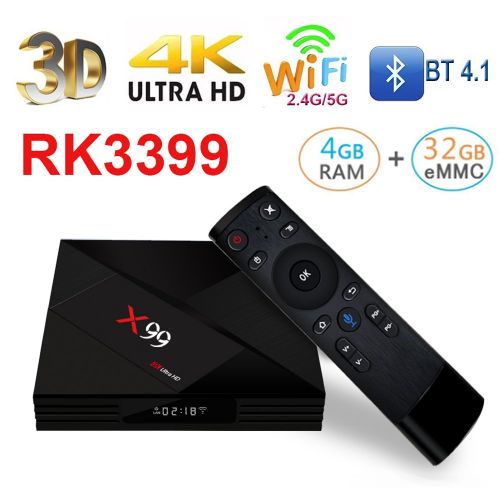  Walmeck Smart Android TV Box,X99,Android 7.1 RK3399 Six Core 4G32G UHD 4K VP9 H.265 2.4G5G WiFi 1000M LAN BT4.1 HDR10 HD Media Player,2.4G Air Mouse Remote Control US Plug
