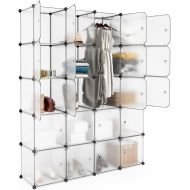 [아마존 핫딜] [아마존핫딜]LANGRIA 20 Cubby Shelving Closet System Cube Organizer Plastic Storage Cubes Drawer Unit, DIY Modular Bookcase Cabinet with Translucent Design for Clothes, Shoes, Toys (White)