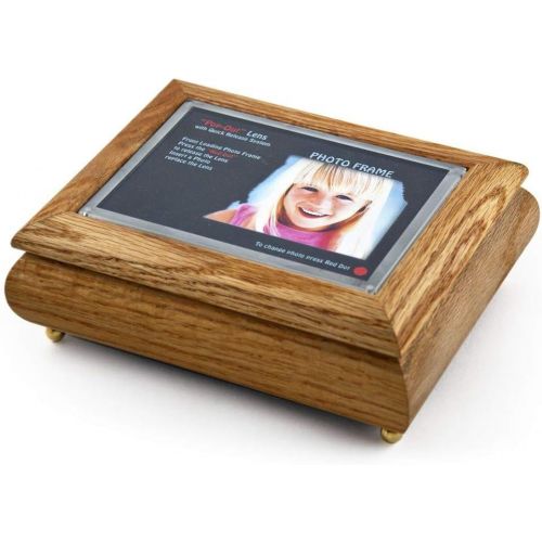  MusicBoxAttic 4 X 6 Oak Photo Frame Musical Jewelry Box with New Pop - Over 400 Song Choices - Out Lens System Que Sera Sera