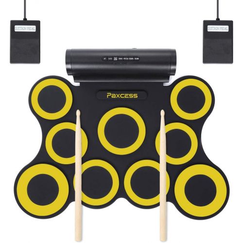  PAXCESS Electronic Drum Set, 9 Pads Electric Drum Set with Headphone Jack, Built in Speaker and Battery, Drum Stick, Foot Pedals Kids Drum Set for Practice Drum Starters, Beginners (Upgrad