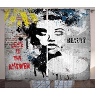 Ambesonne Graffiti Decor Curtains, Modern Grunge Wall with a Girl and Quotes Casual Youth Urban Fashion Print, Living Room Bedroom Window Drapes 2 Panel Set, 108W X 84L inches, Gre