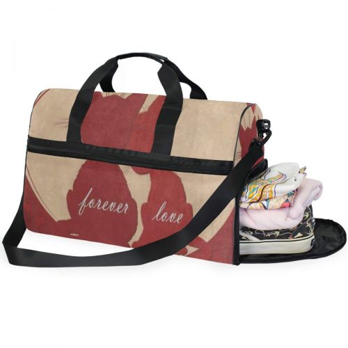 All agree Travel Gym Bag Retro Love Kitten Cat Weekender Bag With Shoes Compartment Foldable Duffle Bag For Men Women