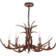 Razaban Resin Antler Chandeliers Faux Antler Fixture 6 Light with Matching Chain Creative Pendant Light for Living Room Restaurant Bar Cafe Dining Rooms (Bulbs Not Included)