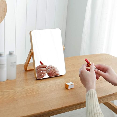  LQY Desktop Vanity Mirror,European Table Mirror, Wood Vanity Mirror,Portable Wooden Countertop Mirror,HD Folding Mirror,L