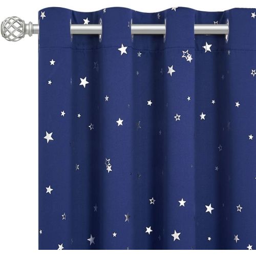  RYB HOME Star Patterned Insulated Curtains for Child Gift, Blackout Drapes Window Treatment Panels Privacy Curtains for BedroomNursery  Living Room, Grey, 52 inches Wide x 84 inc