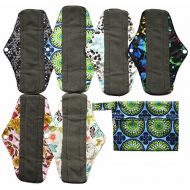 [아마존베스트]7pcs Set 1pc Mini Wet Bag +6pcs 10 Inch Regular Charcoal Bamboo Mama Cloth/ Menstrual Pads/ Reusable Sanitary Pads by Hibaby