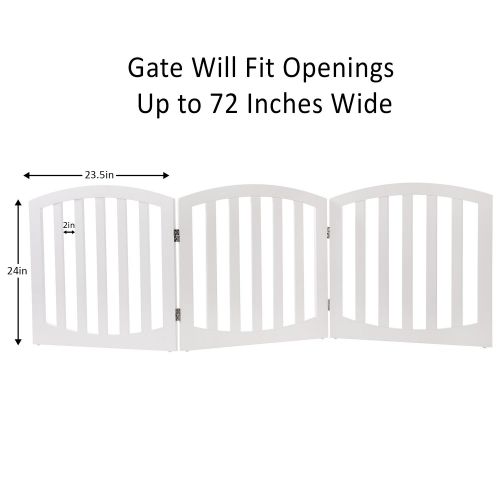 Arf Pets Free Standing Wood Dog Gate, Step Over Pet Fence, Foldable, Adjustable - White