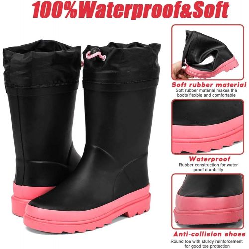  [아마존 핫딜] [아마존핫딜]ALEADER Kids Waterproof Rubber Rain Boots for Girls, Boys & Toddlers with Fun Prints & Handles