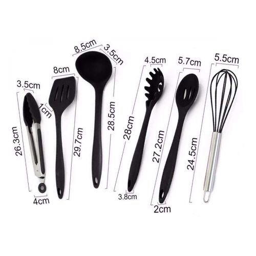  WiseLime Best 10 Pieces Silicone Kitchen Cooking Utensils Heat Resistant Nonstick Baking Tool Set Include Pasta Spoon,Slotted Spoon,Tongs,Ladle,Turner,Basting Brush,Whisk,Large and Small Sp