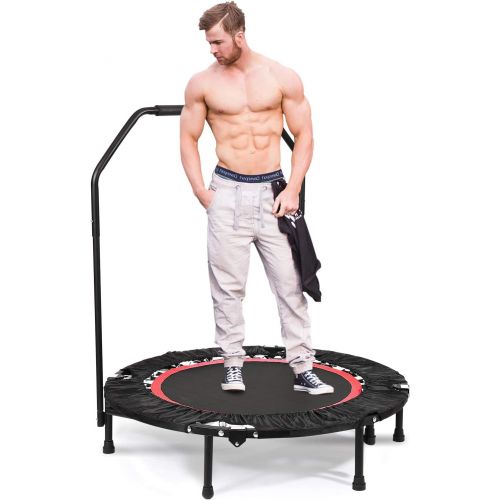  ANCHEER Foldable Rebounder Trampoline Adjustable Handle, Exercise Fitness Cardio Workout Training Adults Kids (Max. Load 300lbs, Zero Stretch Jump Mat)