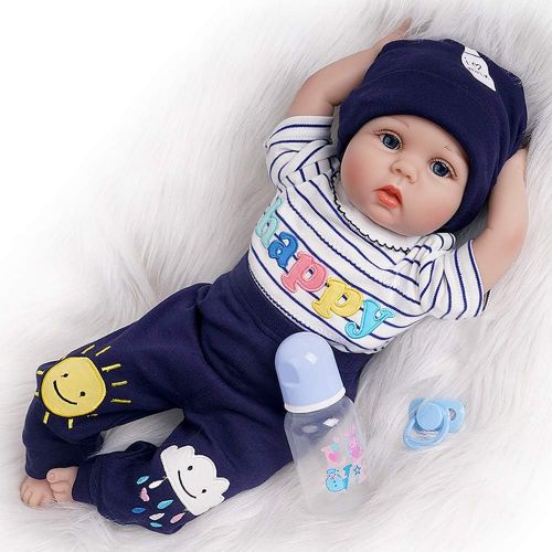  Yesteria Reborn Baby Doll Toddler Real Looking Blue Jacket with Crocodile Striped Pants White Shoes 24 Inches