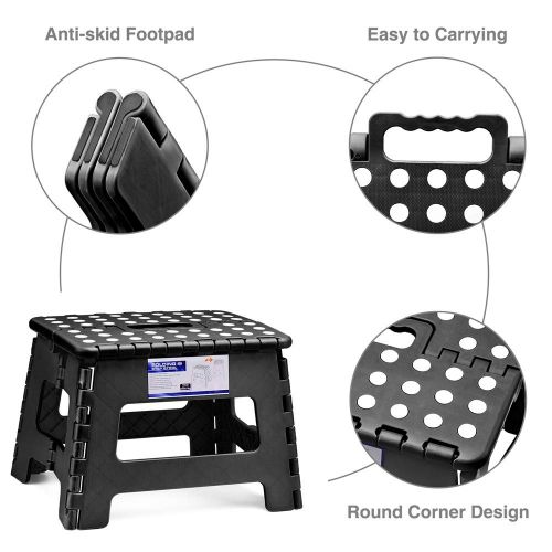  Acko Folding Step Stool Lightweight Plastic Step Stool - 11 Height - 2 Pack - Foldable Step Stool for Kids and Adults,Non Slip Folding Stools for Kitchen Bathroom Bedroom (Black, 2