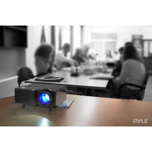  Pyle 1080p Multimedia Gaming Mini Projector - Full HD Portable Video Cinema Home Theater Projector w Built-in Stereo Speaker, HDMI, USB, Adjustable Picture Projection for TV, PC, Compu