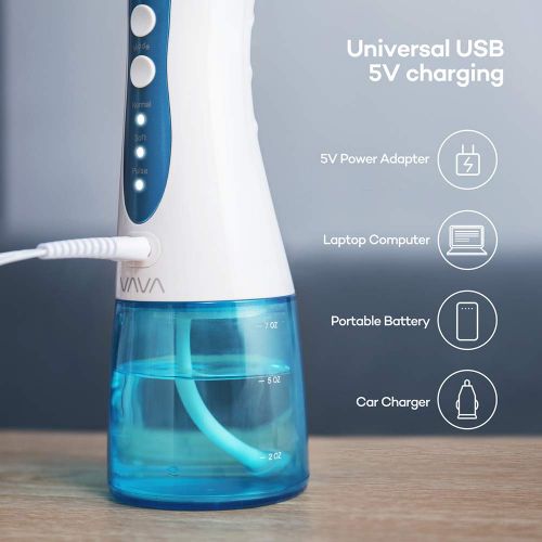  VAVA Cordless Water Dental Flosser, Professional Oral Irrigator, Portable and Rechargeable, Easy-to-Clean Water Reservoir, IPX7 Waterproof, 3 Modes for Braces and Teeth Whitening,
