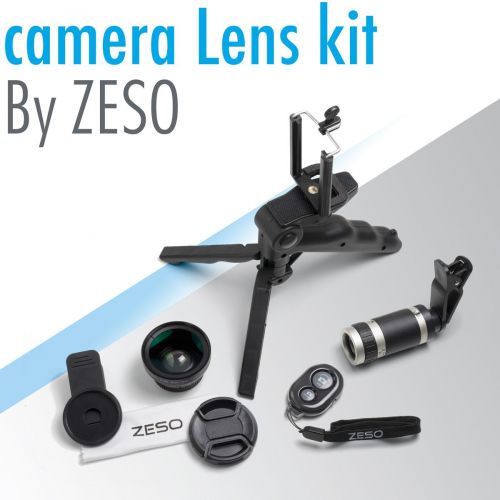  Zeso lens Camera Lens Kit by Zeso | Professional Telephoto, Macro & Wide Angle Lenses | Multi-use tripod And Selfie Remote Control | For iPhone, Samsung Galaxy, iPads, Tablets | Hard Case &