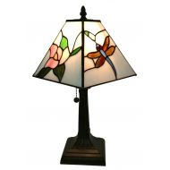 Amora Lighting AM220TL08 Tiffany Style Mini Table Desk Banker Lamp 15 Tall Stained Glass Pink Red Green Yellow Purple Floral Dragonfly Vintage Antique Light Decor Living Room Bedro