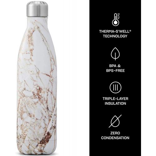  Swell Stainless Steel Water Bottle - 25 Fl Oz - Calacatta Gold - Triple-Layered Vacuum-Insulated Containers Keeps Drinks Cold for 48 Hours and Hot for 24 - BPA-Free - Perfect for t