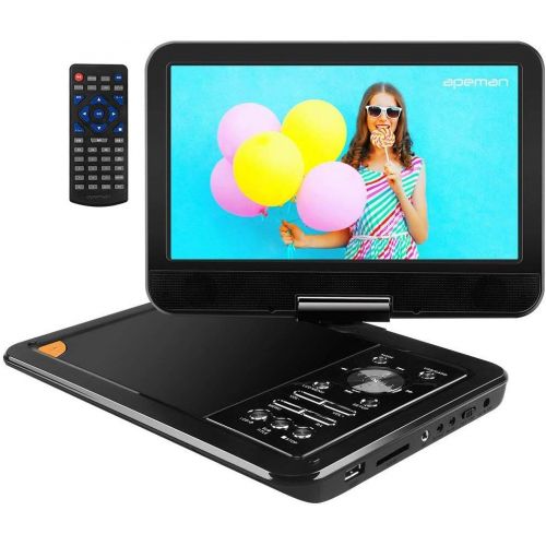  APEMAN 9.5 Portable DVD Player with Swivel Screen Remote Controller Support SD Card USB DVD AV inOut Earphone Speaker 5 Hours Built-in Rechargeable Battery for TV Kids Car Travel