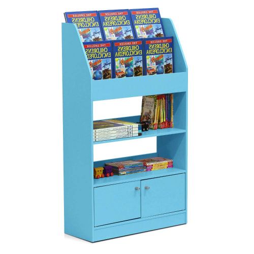  Jnwd 4-Tier Bookshelf Organizer for Kids with Closed Cabinet Wood Blue Book Rack Decorative Playful Organizing Kids Size Furniture & e-Book by jn.widetrade.