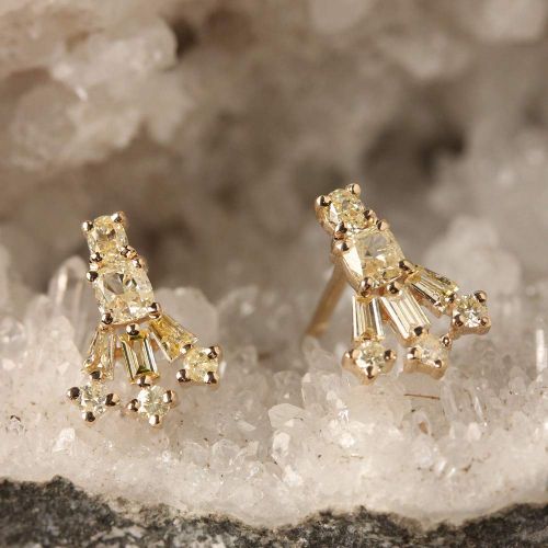 AnjisTouch Natural 0.57 Ct. Diamond Designer Stud Earrings Solid 14k Yellow Gold Handmade Fine Jewelry Bridal Gift