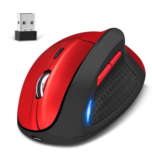  [아마존 핫딜]  [아마존핫딜]KINGTOP Kabellos Vertical Mouse Dual Mode Wired und 2.4G Wireless wiederaufladbare Ergonomische Vertikalmaus 4800DPI 5 Taste ROT