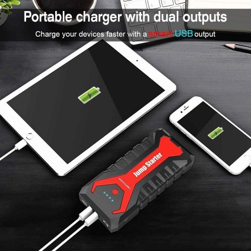  DBPOWER 2000A 20800mAh Portable Car Jump Starter (up to 8.0L Gas/6.5L Diesel Engines) Auto Battery Booster Pack with Dual USB Outputs, Type-C Port, and LED Flashlight