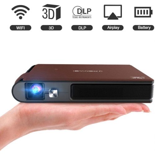 WIKISH Smart Pocket Mini Projector, 1080P WIFI Home Theater Pico Rechargeable Video DLP Projector Support Bluetooth HDMI USB Keystone Correction Bluetooth Built-in Battery Stereo Audio, W