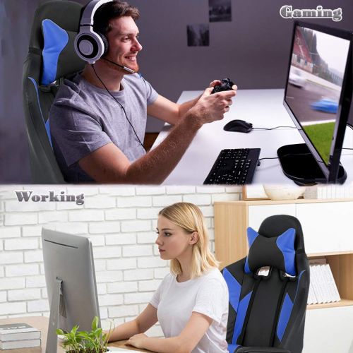  BestMassage Gaming Office Chair, High-Back Racing Chair PU Leather Chair Reclining Computer Desk Chair Ergonomic Executive Swivel Rolling Chair with Headrest Lumbar Support for Wom