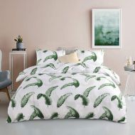 Butterfly Green Leaf Duvet Cover Set Tree Floral Bedding Tree Leaves Printed Design Pastoral Style Bedding Sets Queen (90x90) 1 Duvet Cover 2 Pillowcases (Green, Queen)