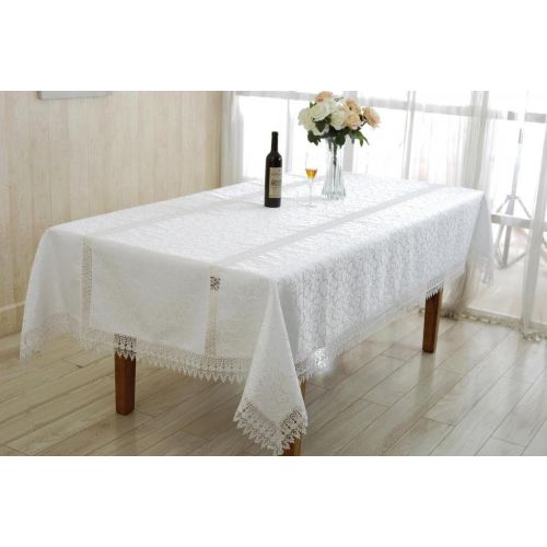  Violet Linen Ruby Embroidered Vintage Lace Design Oblong/Rectangle Tablecloth, 70 x 120, White