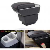 MyGone Center Console Armrest Box for 2008-2014 Skoda Fabia, Car Interior Accessories Leather Arm Rest Organizer with LED Lights 7 USB Ports Adjustable Cup Holder Removable Ashtray