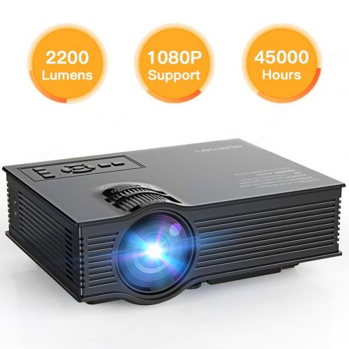  APEMAN Projector Upgraded Mini Portable Projector 2200 Lumens LED Full HD Video Home Theater Supports 1080p HDMIVGAUSBSD CardAV Input Remote Control Video Game Chromecast for F