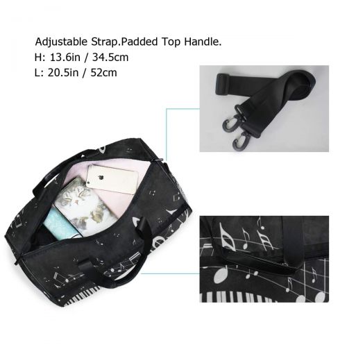  All agree Travel Gym Bag Abstract Piano Music Note Black Weekender Bag With Shoes Compartment Foldable Duffle Bag For Men Women