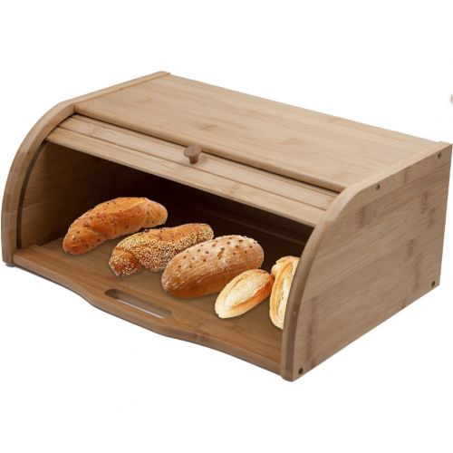  LALIFIT Wooden Roll Top Bread Box Food Storage Holder Large Capacity for Kitchen