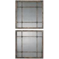 Intelligent Design Smoked Antiqued Glass Mirror Squares Cottage | Tiled Grouping Column