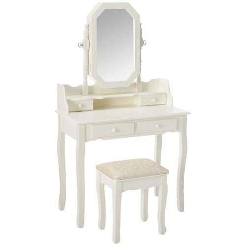  Fineboard Vanity Table Set with Stool and Jewelry Organizer Cabinet with 4 Drawers, White