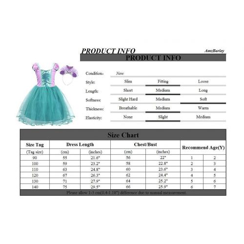  AmzBarley Little Mermaid Dress for Girls Ariel Princess Costume Outfit Birthday Party Cosplay 1-8 Years