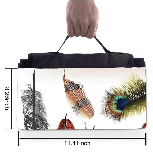  TecBillion Feather House Decor Outdoor Picnic Blanket,Set of Detailed Big and Small Several Bird Feathers in Vibrant Colors Boho Mat for Picnics Beaches Camping,50 L x 78 W