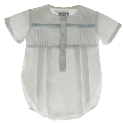  Friedknit Creations Baby Boys White Christening Baptism Outfit Clothes with Blue Embroidery