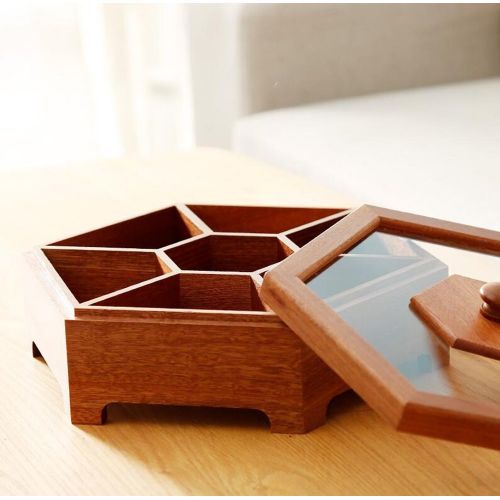 MYLS Wood Fruit Plate Dish Holder, Round Divided Serving Tray, Dried Fruit Candy Snack Storage Box, with Transparent Lid, 30×26×9 cm