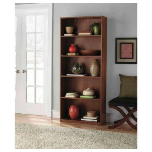  Mainstays 5-Shelf Wood Bookcase, Medium Oak