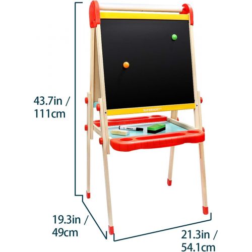  [아마존베스트]TOP BRIGHT Wooden Art Easel for Kids,Toddler Easel Adjustable with Paper Roll,Child Easel with Magnetic Chalkboard
