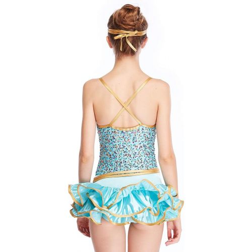  MiDee Camisole Sequined Dance Dress Wired Hem Costume for Girl