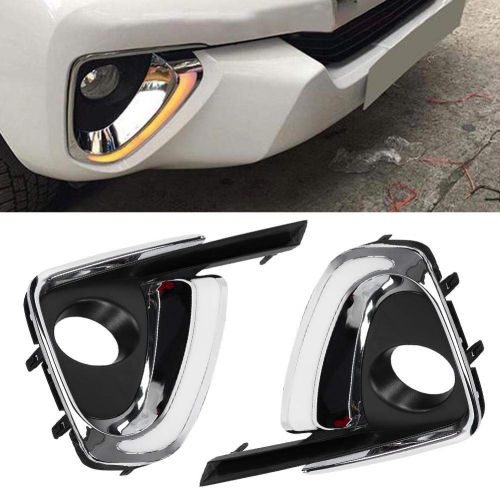  Aramox Car DRL, Pair of Daytime Running Light DRL Turn Signal Light 2-Color DRL LED Fog Lamp Cover for Fortuner 15-17