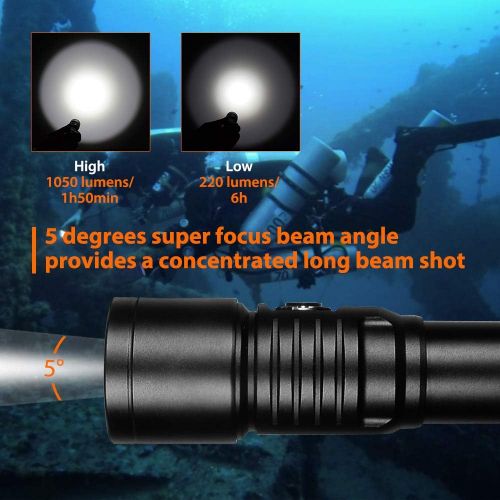  ORCATORCH D530 Dive Light, 1050 Lumens, 5 Degrees Narrow Beam Angle, Titanium Alloy Side Button Switch, 2 Lighting Modes, with USB Battery, Battery Indicator, for Underwater 150 Me