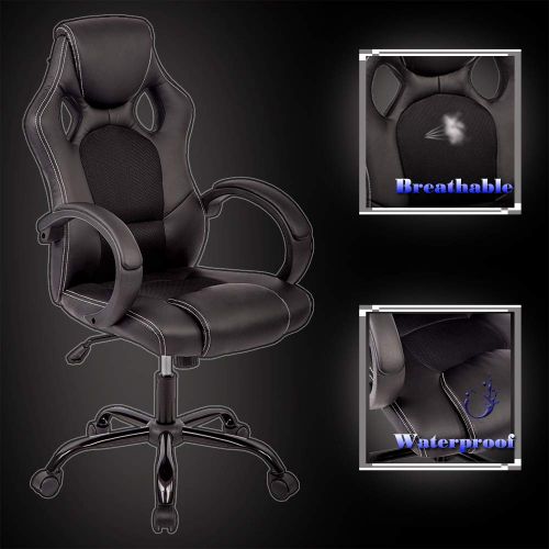  BestOffice Back Racing Car Style Bucket Seat Office Desk Chair Gaming Chair (Black)