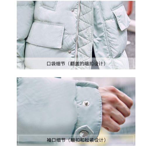  Duck down LQYRF Winter Ladies Long Hooded Loose Zipper Bean Green Thick Down Jacket 76%~80% White Duck Down Polyester